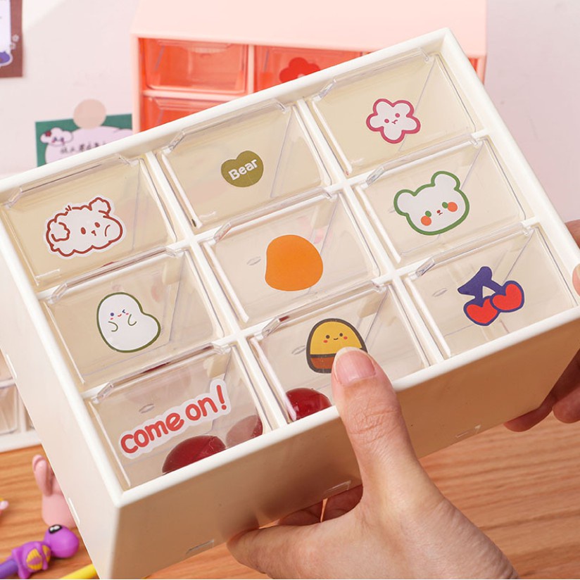Kèm Sticker Tủ Mini Đa Năng 6 - 9 Ngăn Để Bàn Trang trí Phòng Cực Xinh