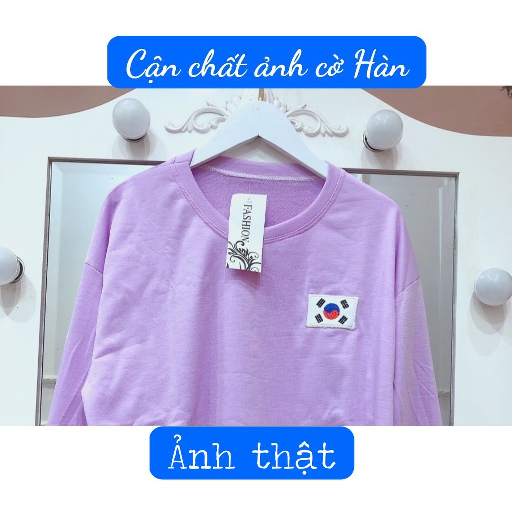 KOREA FLAG CROPTOP SWEATER - ÁO CROPTOP TAY BO THÊU CỜ HÀN TRẮNG TÍM UNISEX - CRT NỈ DÀI TAY BỒNG LÁ CỜ