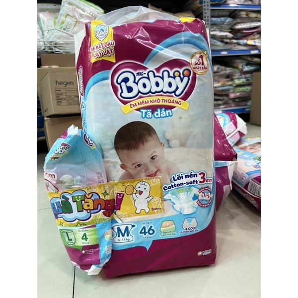 Tả dán Bobby size M 46 miếng &lt;Tặng 4 miếng tả quần L&gt;