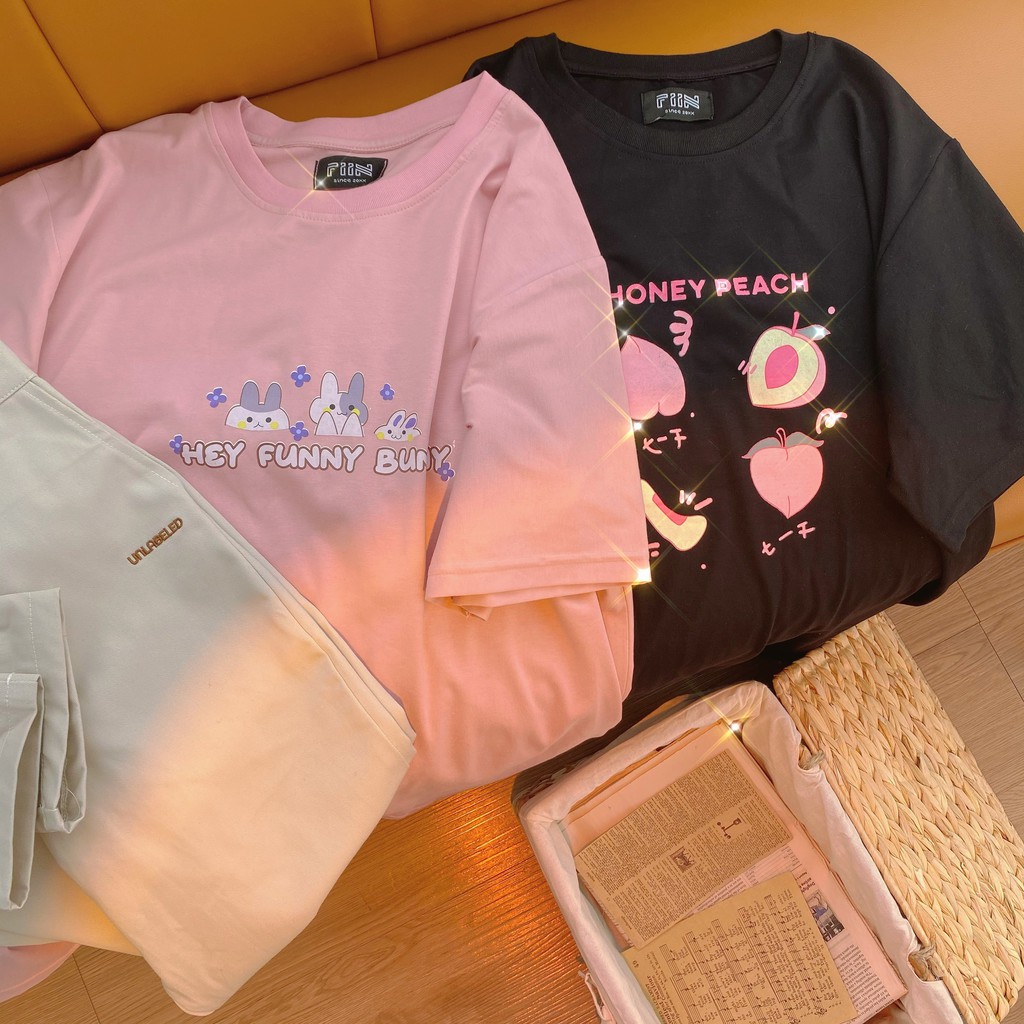 Áo thun tay lỡ HEY FUNNY BUNNY form rộng nhiều màu basic - Made by Fiin