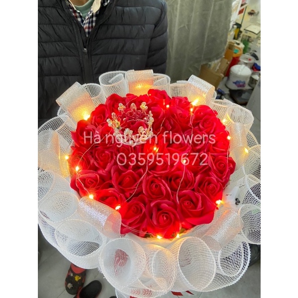 Hà nội ship hoả tốc- bó hoa hồng sáp 30 bông tặng kèm