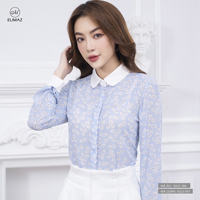 Sơ Mi Nữ  Áo Sơ Mi Công Sở Nữ Cổ Tròn Hoạ Tiết Phối, 4 màu, EA22.186