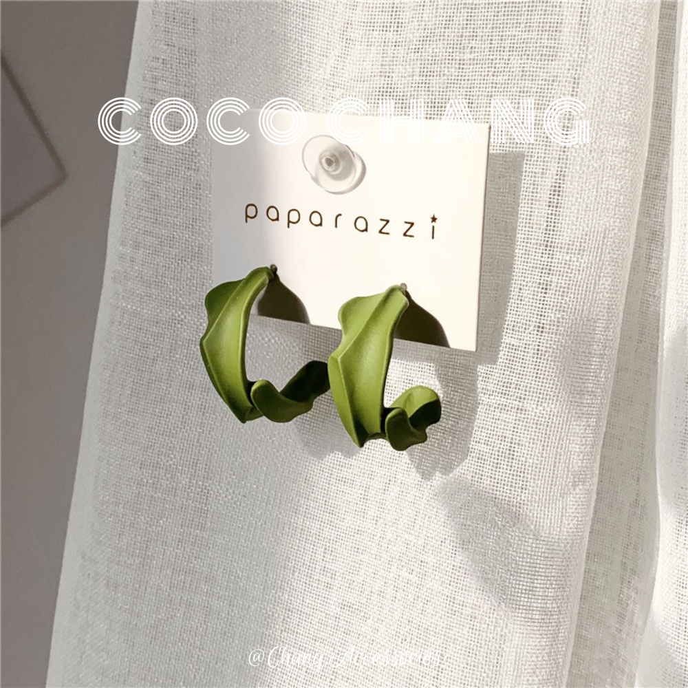 Bông tai xanh matcha hình bán nguyệt chữ C nhỏ chuôi bạc S925 CoCochang shop