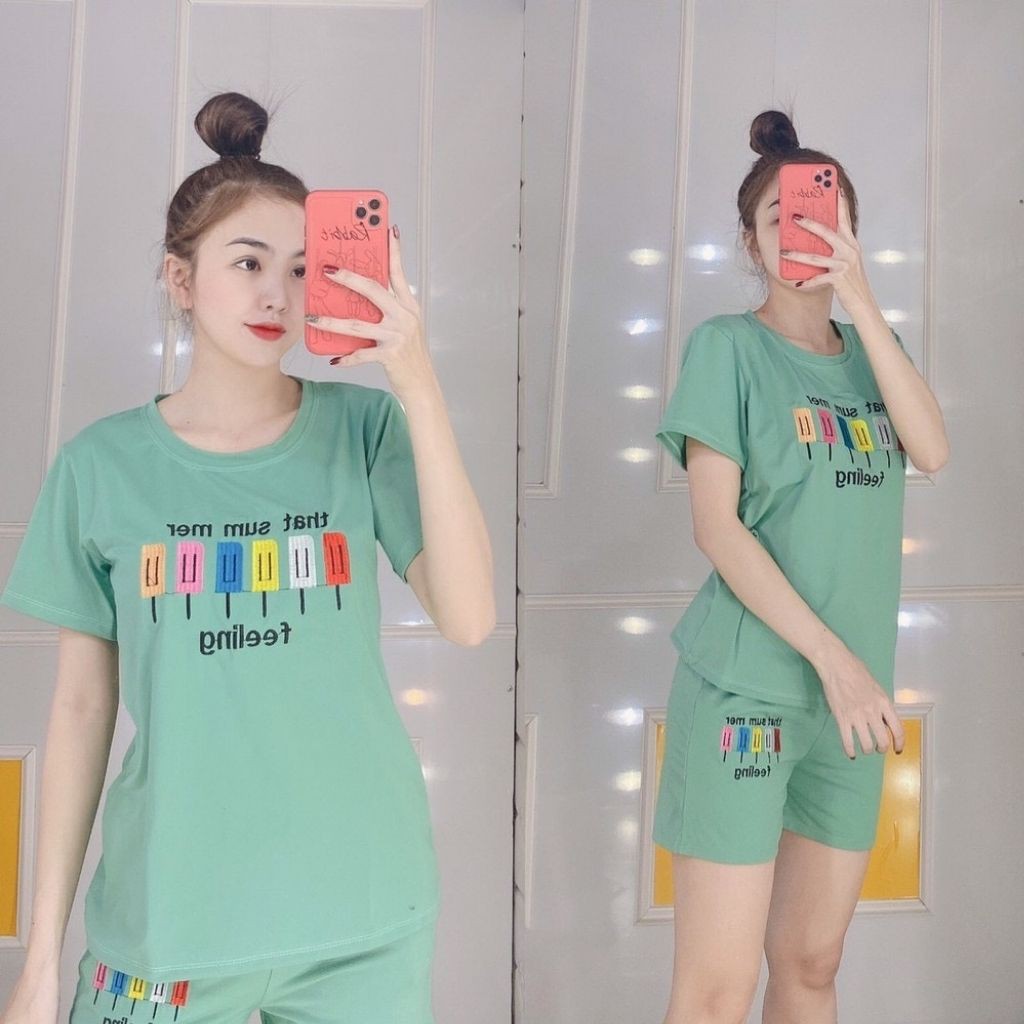 Bộ quần áo nữ mùa hè ESHOP bigsize mặc nhà thun cotton thể thao quần đùi đi biển chơi ngủ trung niên đẹp ESHOP BD08