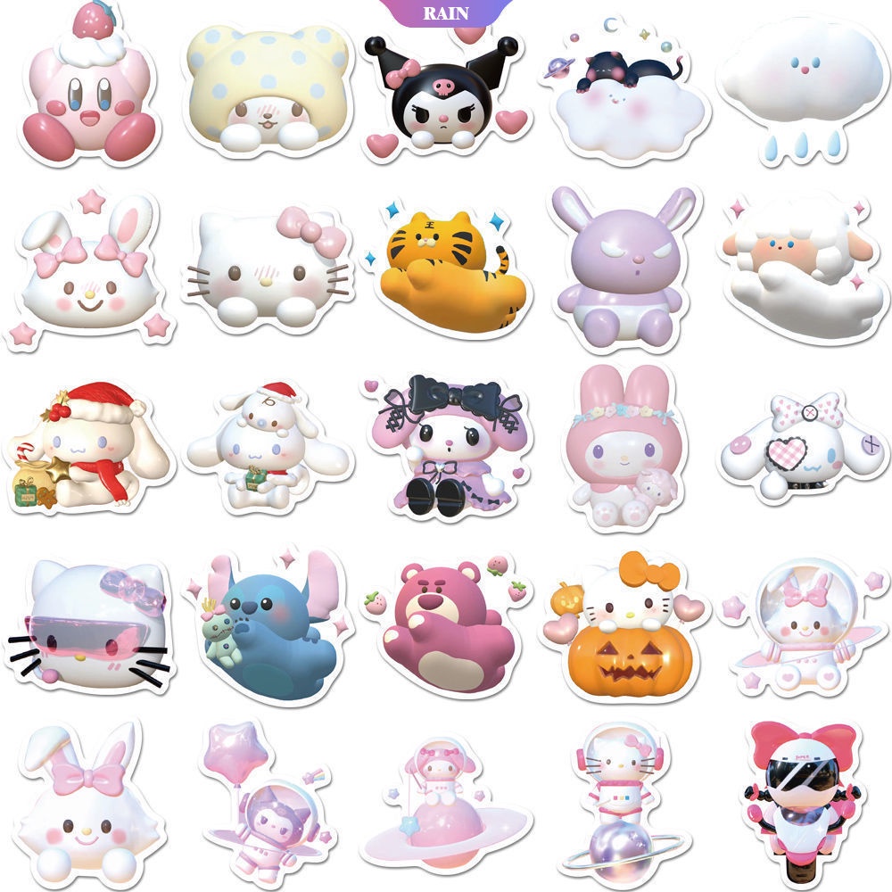 Bộ 51 Miếng Dán Trang Trí Laptop/Xe Hơi Chống Thấm Nước Hình Kuromi My Melody Cinnamoroll Kittys