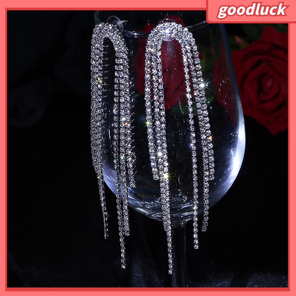 Khuyên Tai Chữ U Đính Đá Phối Tua Rua Toàn Diện Thời Trang