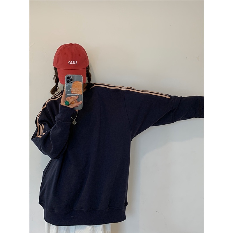 Áo Sweater Tay Dài Cổ Tròn Dáng Rộng Phong Cách Retro Hàn Quốc