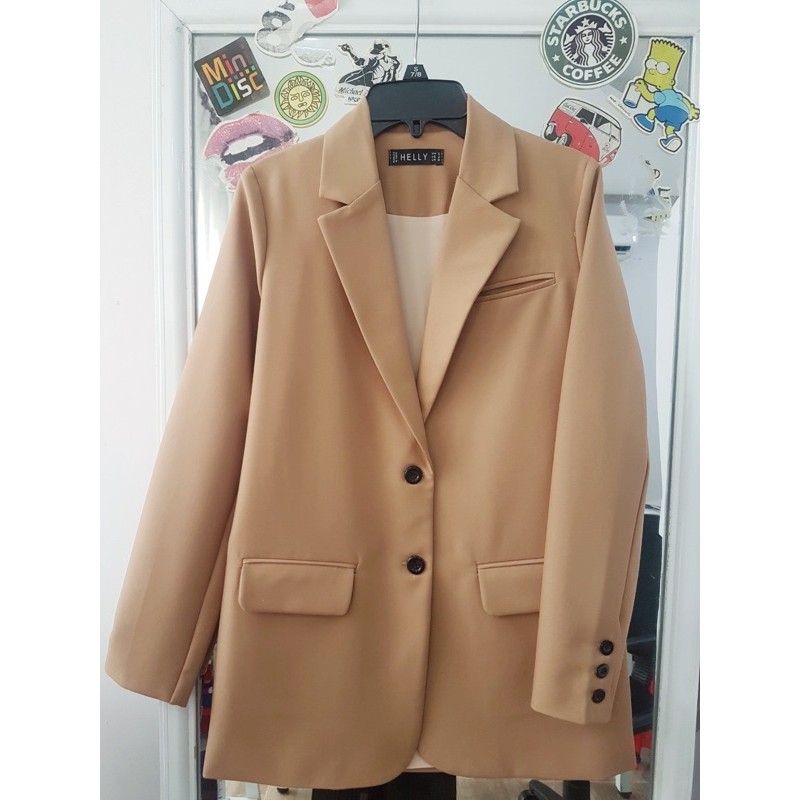 ÁO BLAZER NỮ HELLY PHOM SUÔNG 2 LỚP HỒNG, TRẮNG, NÂU NoBrand