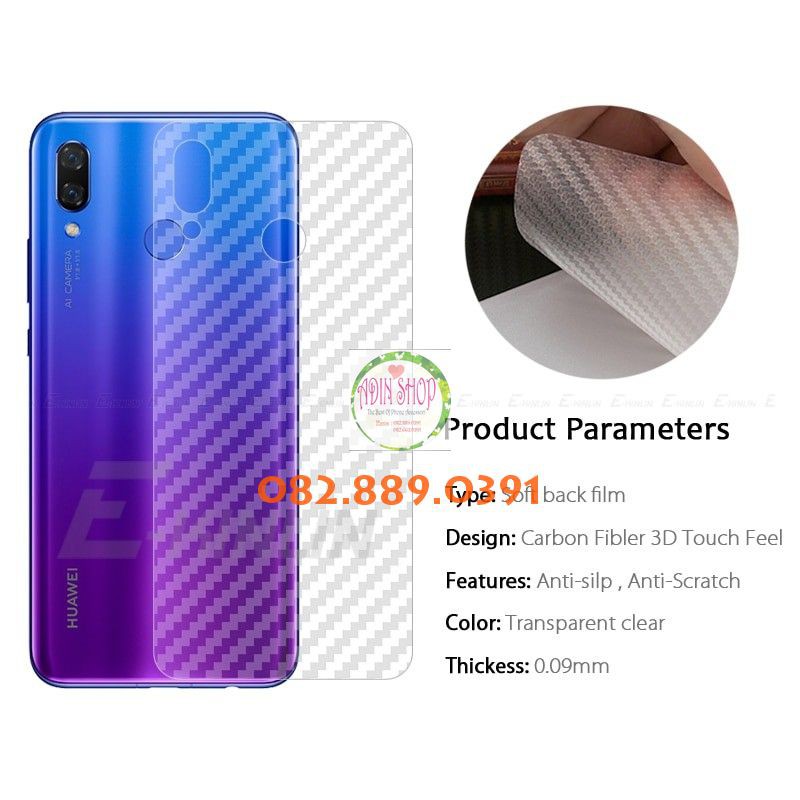 Miếng dán mặt lưng skin carbon Huawei Nova 3i/ 3e/ 3/ 2i/ 5T trong 3D, đen