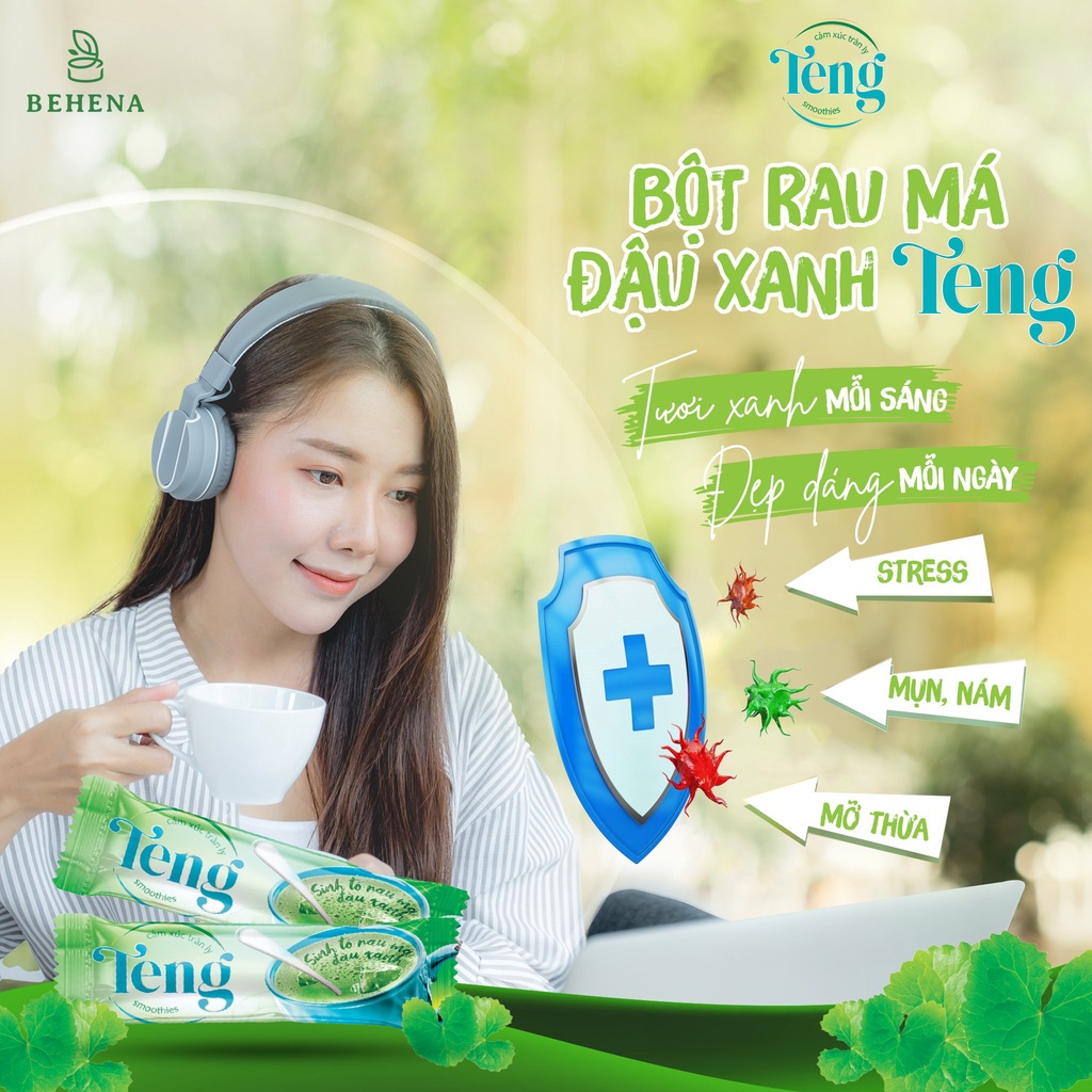 Bột rau má đậu xanh Teng rau má đường phèn nguyên chất thanh lọc cơ thể