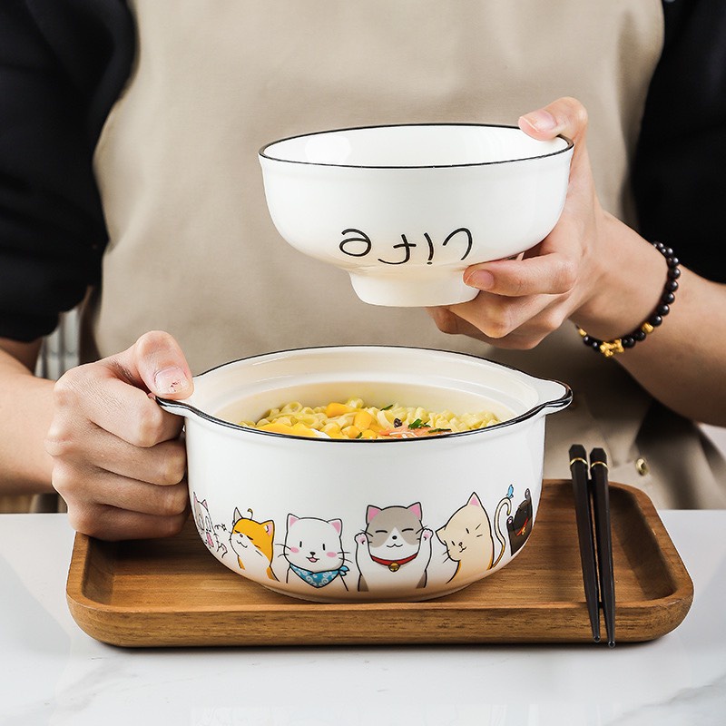 Tô mỳ có nắp họa tiết mèo Life dùng để đựng mỳ, bún, phở siêu đẹp giá rẻ phù hợp cho gia đình
