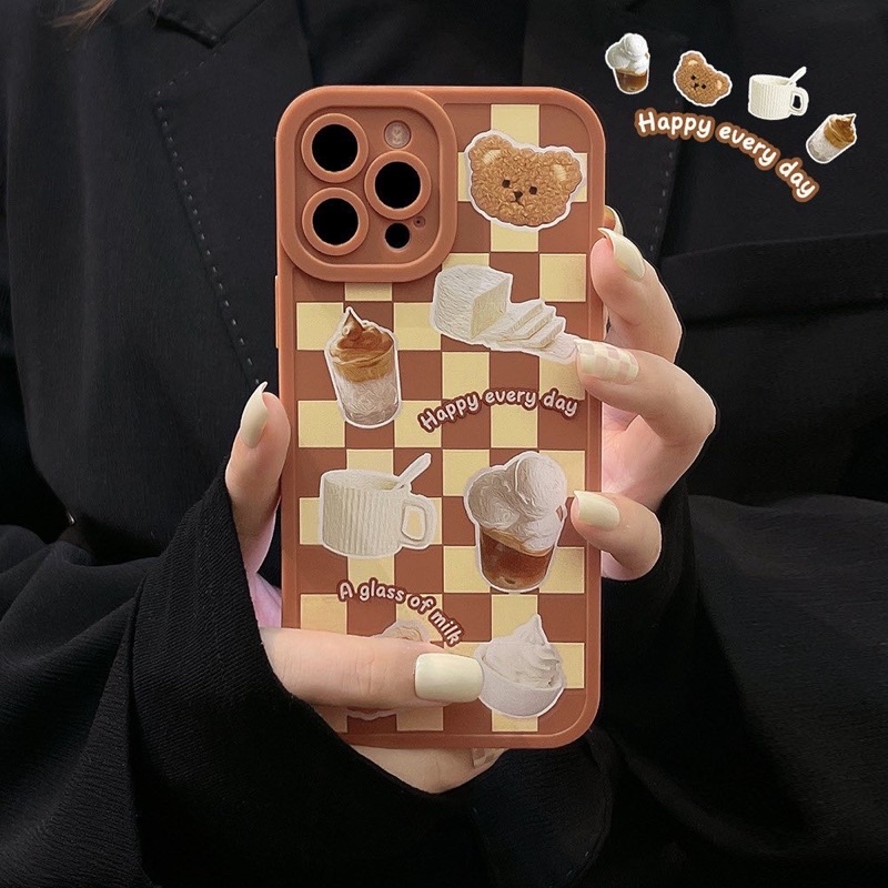 Ốp Điện Thoại Caro Nâu Gấu Kem - CAS2222