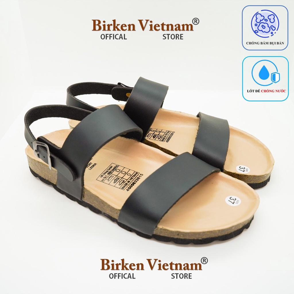 [ Lót Chống Nước ] DK15 - Sandal Birken Đế Trấu, Dép Da Bò Unisex Nam và Nữ Quai Ngang Bioline và