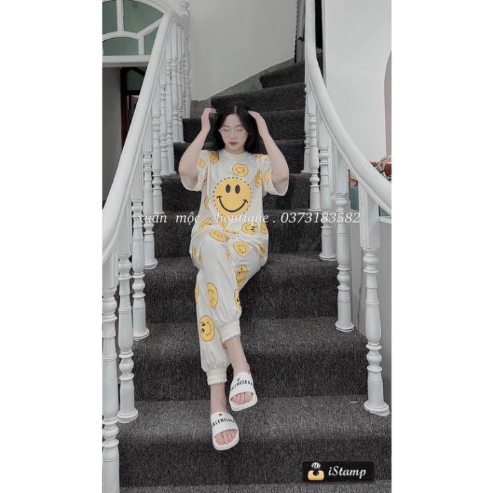 Set Áo Thun Nam Nữ Form Rộng Hàn Quốc Mặt Cười- Bộ Đùi Tay Lỡ  Dày Mịn Thoáng Mát Thiết Kế  Kiểu Dáng Năng Động Trẻ Thun