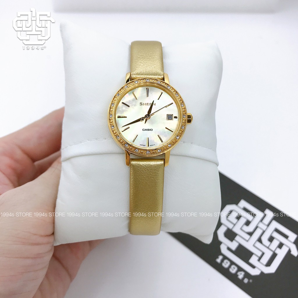 Đồng hồ nữ Casio Sheen SHE-4060 / SHE-4060GL-9A mặt khảm xà cừ, chống nước 50m, size 27.8mm, hàng chính hãng