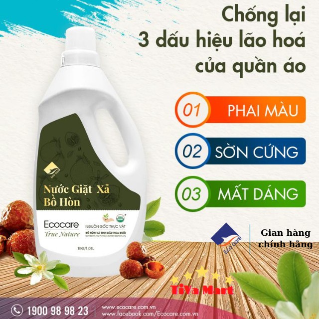 [Chính Hãng] Nước Giặt Hữu Cơ Organic Bồ Hòn Tinh Dầu Bưởi An Toàn Cho Trẻ Sơ Sinh ECOCARE_TiVa Mart