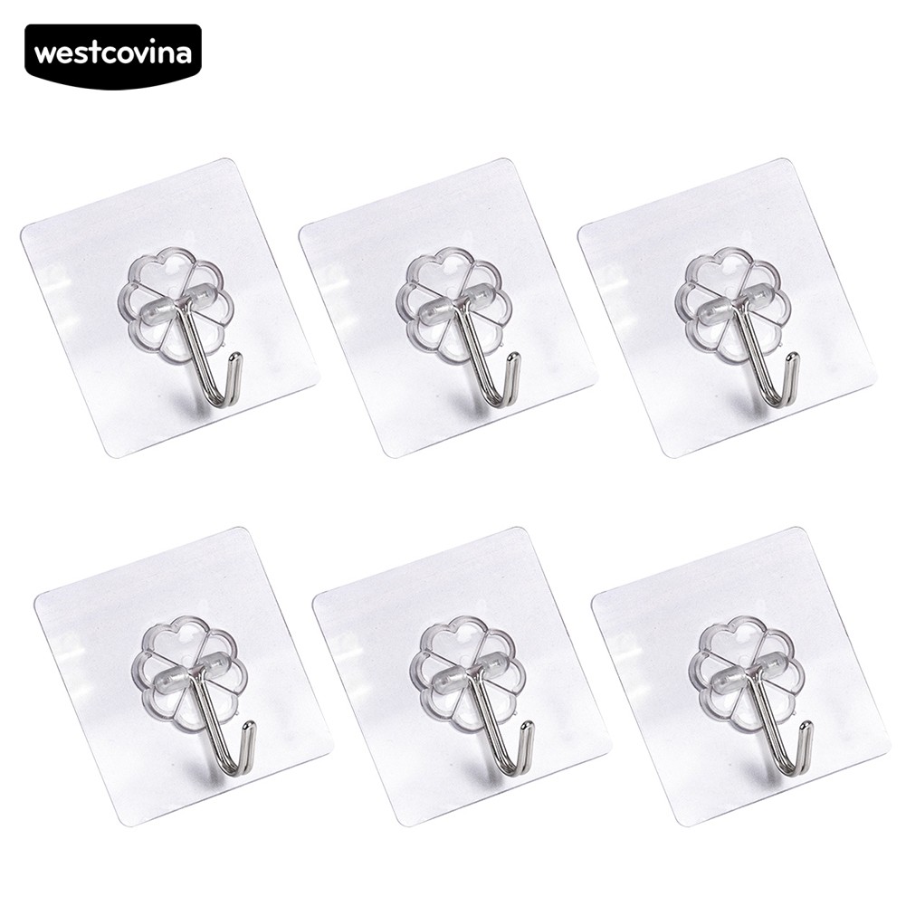 Bộ 6 Móc Treo Đồ Dán Tường Trong Suốt Hình Hoa Xinh Xắn