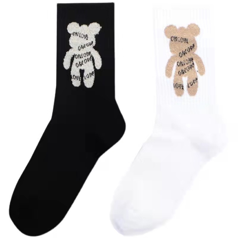 Tất nữ cổ cao họa tiết gấu dày dặn màu vintage phong cách Hàn quốc De Luna