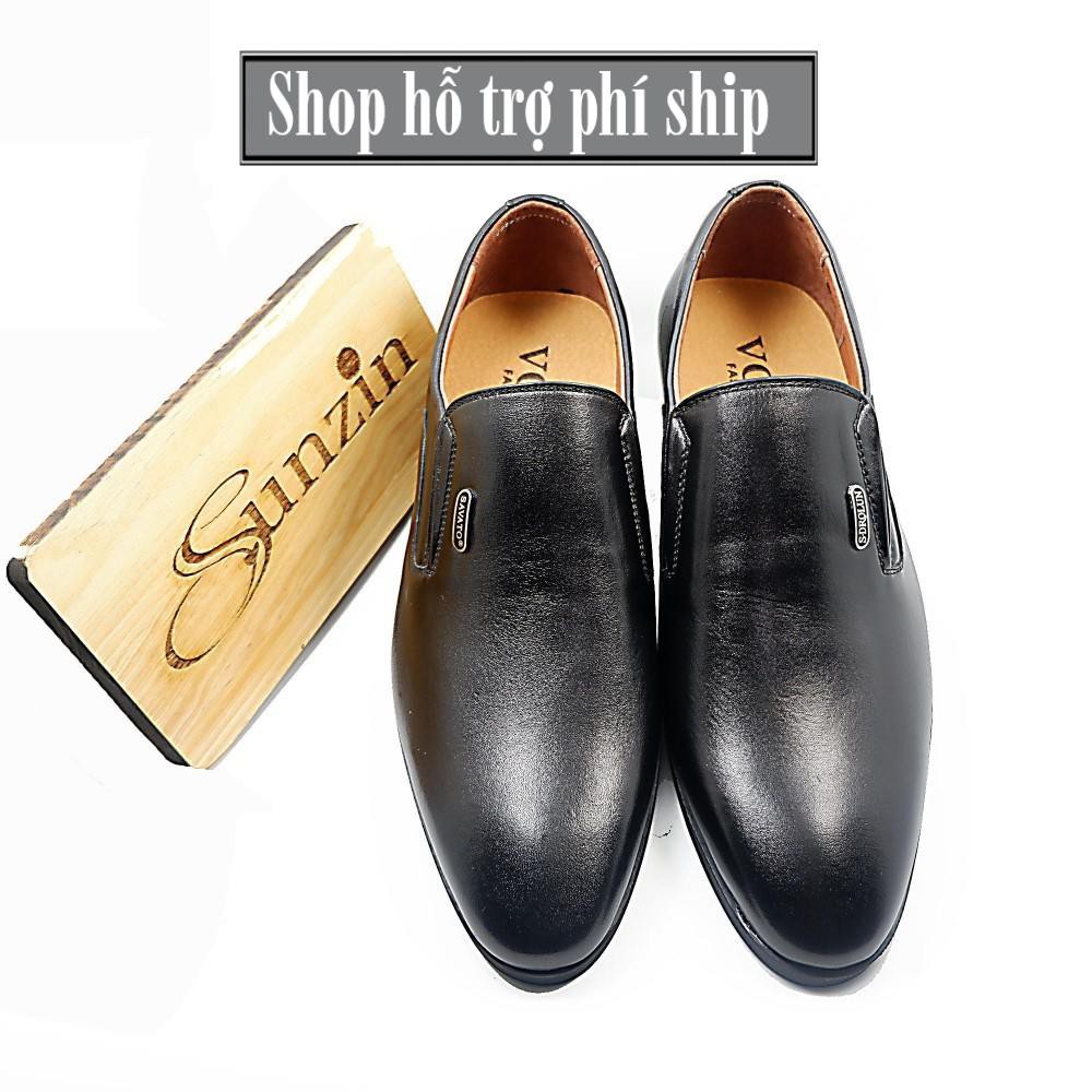 Hỗ trợ Ship- GIÀY DA THẬT sunzin 2281 - Kiểu giày công sở không dây đứng đắn cho nam giới (model 2018) màu đen