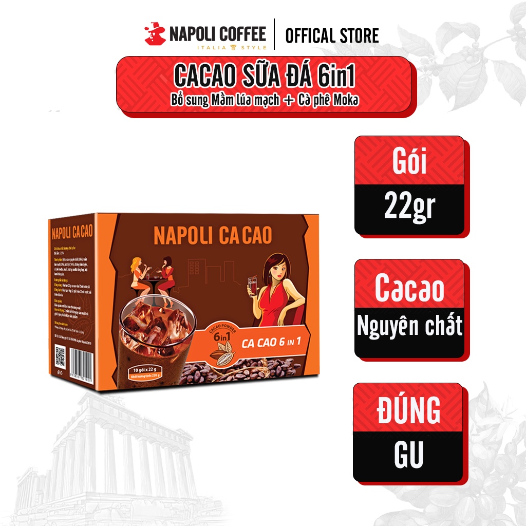 Cacao Hoà Tan 6in1 Napoli 22g/gói - Bổ Sung Mầm Lúa Mạch