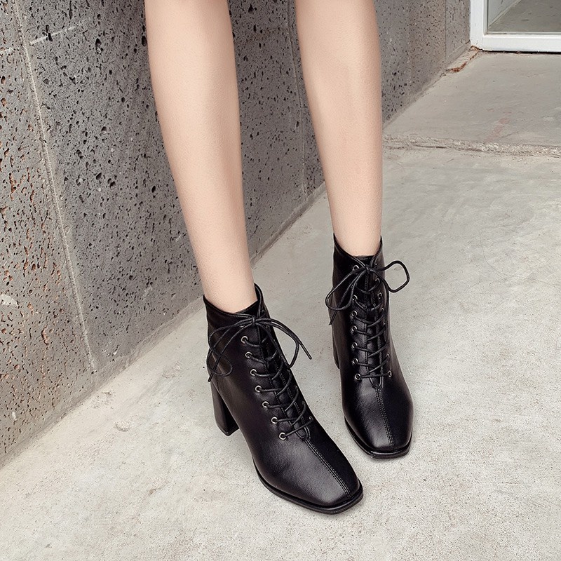 Bốt nữ cao cổ G02 chất liệu da bóng gót cao 7 cm khóa kéo sau phong cách boot ulzzang hàn quốc đẹp giá rẻ