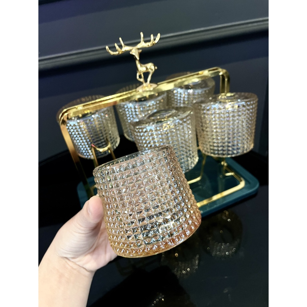 Set 6 Cốc Thuỷ Tinh Xoay 2 Mẫu Hoa Văn Cực Đẹp 🌸 Sang Trọng Tinh Tế 🌸