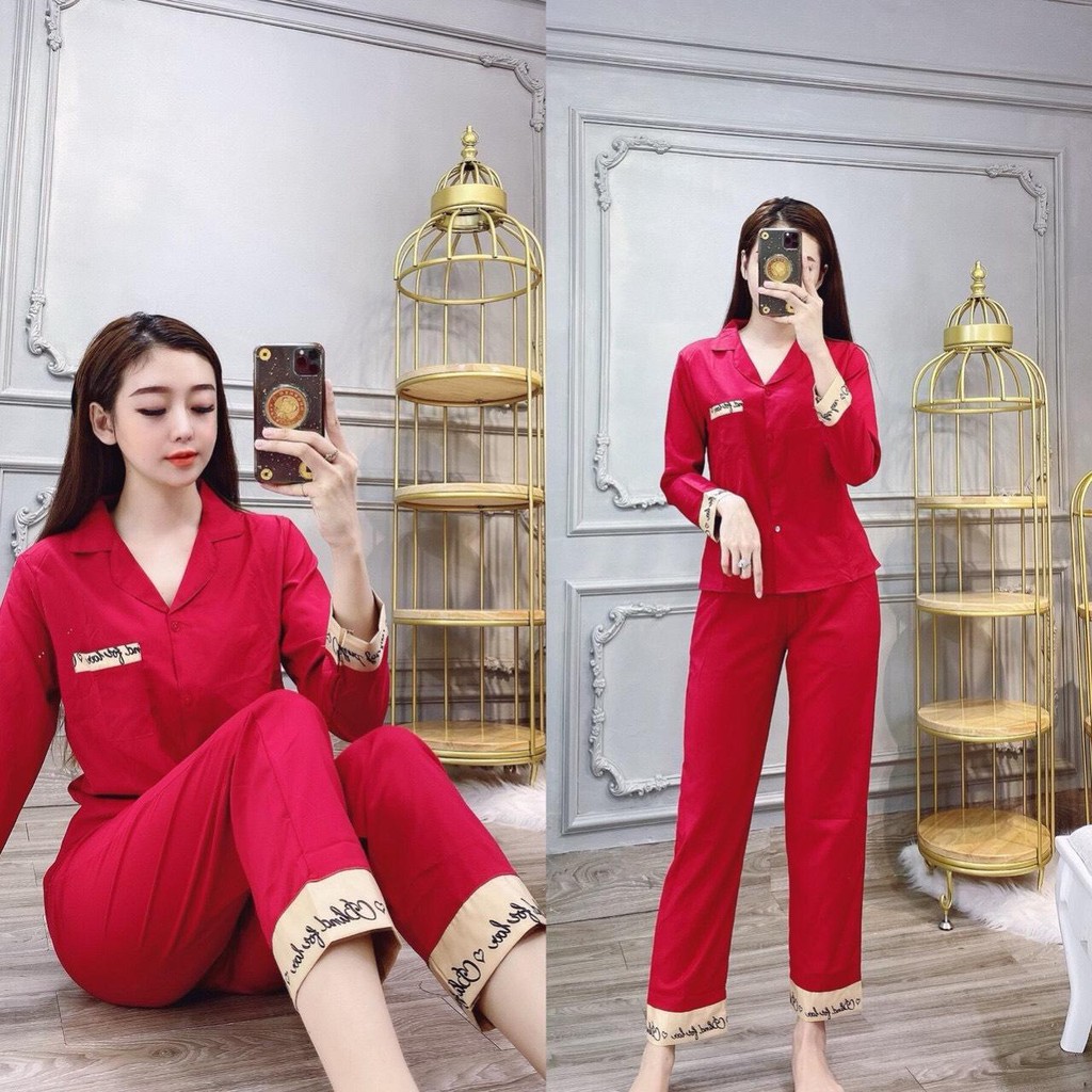 [Bộ Ngủ Lụa Dài Tay]-Pijama Chữ Ký Hot Trend , Hàng May Kỹ Có Túi Quần.