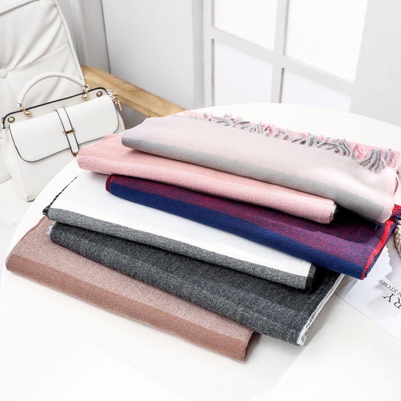 KC03 Khăn choàng nam nữ cashmere phối màu xinh