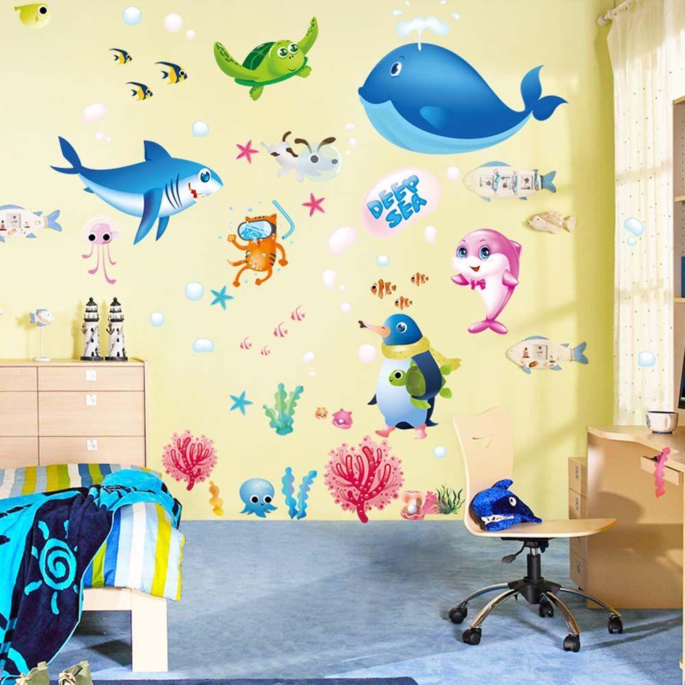 Sticker Dán Tường PVC Họa Tiết Hình Đại Dương Kích Thước 70X50Cm Dùng Trang Trí Phòng Trẻ Nhỏ