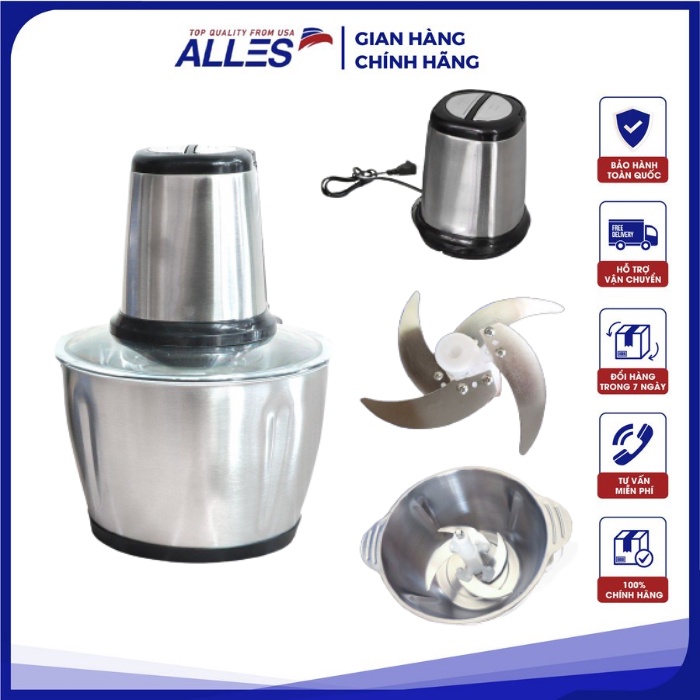 Máy xay thịt đa năng mini FOOD PROCESSOR HDA cối inox dung tích 2 L dao xay 4 lưỡi