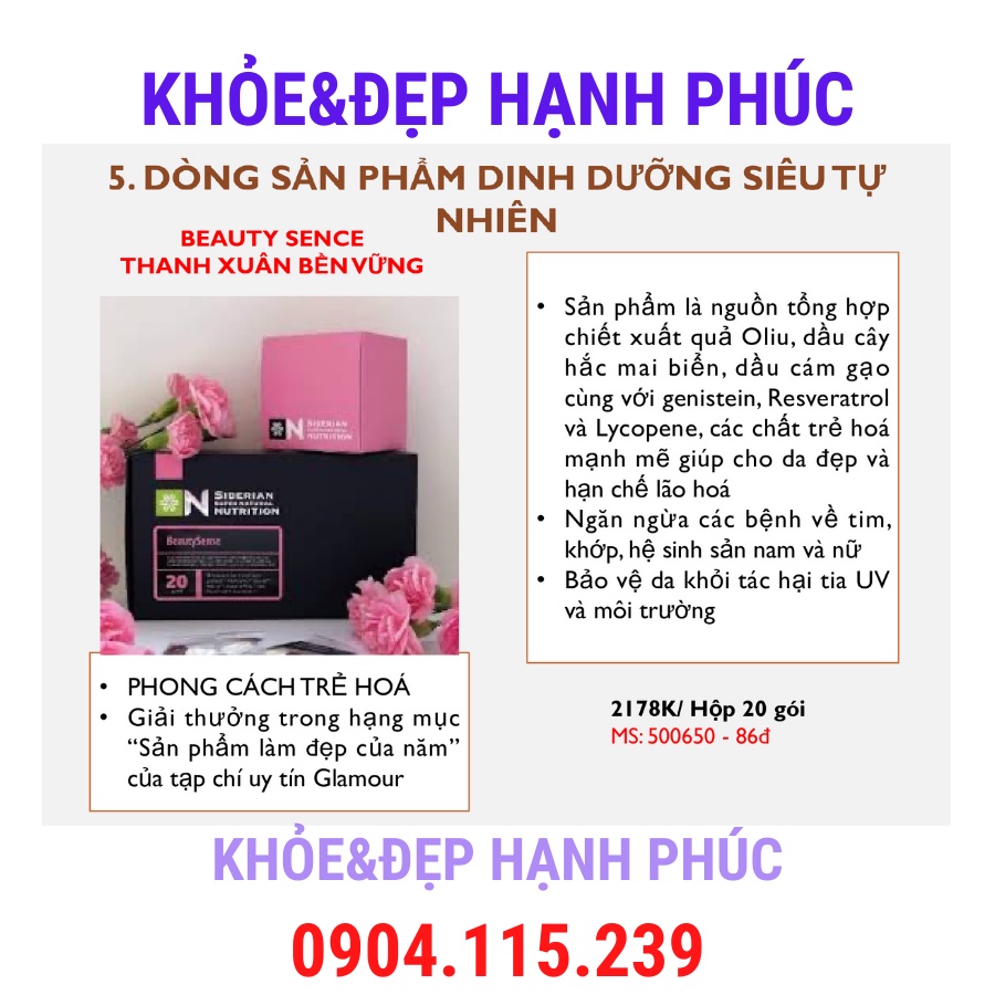 [ Beauty sense siêu làm đẹp ] Thực phẩm bảo vệ sức khỏe Siberian Super Natural Nutrition. BeautySense – 20 túi/hộp 3 viê