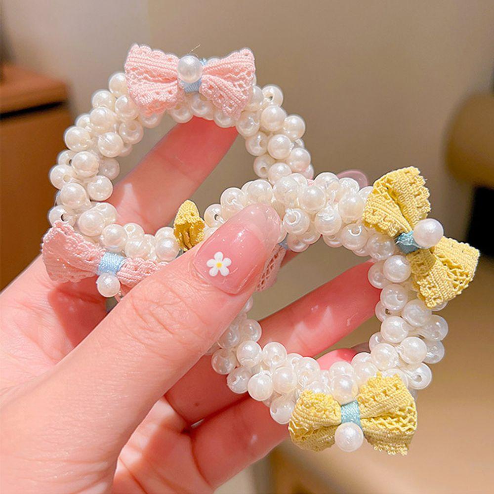 NIUYOU Dây Cột Tóc Đuôi Ngựa Hình Nơ Đính Hạt Ngọt Ngào Thời Trang