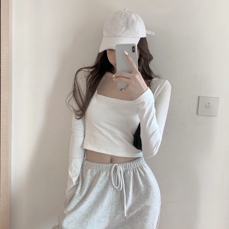 [Mã FATHANG5 giảm 10K đơn 50K] Áo croptop cổ vuông dài tay | BigBuy360 - bigbuy360.vn