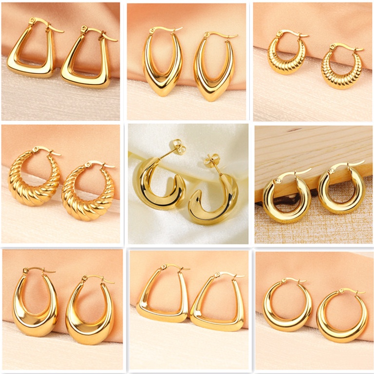 Bông Tai Mạ Vàng 18K Hình Oval Cỡ Lớn Phong Cách Cổ Điển Thời Trang Cho Nữ