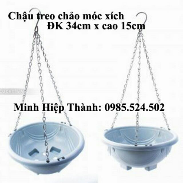 Combo 8 Chậu treo chảo móc xích ( tặng 3 gói Phân bón lá cao cấp đầu trâu MK 30 - 10 - 5)