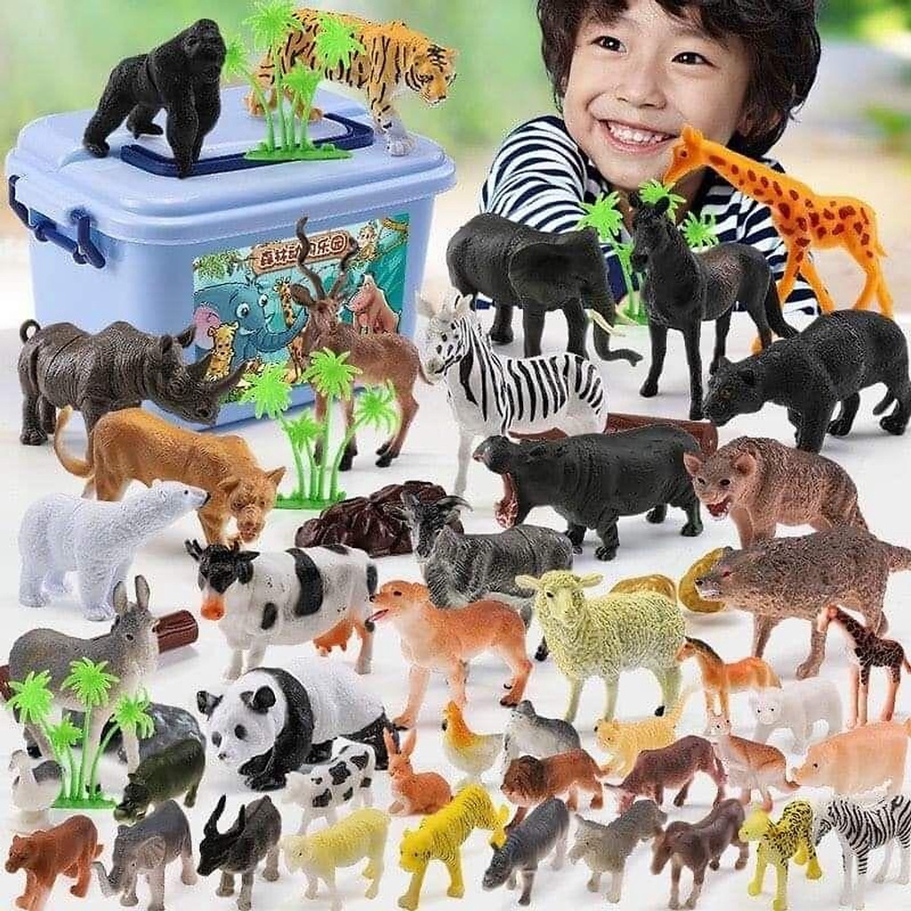 Mô hình động vật Freeship Đồ chơi con vật – Thùng động vật 58 chi tiết – Đồ chơi cho bé trai bé gái - Đồ Chơi Giáo Dục
