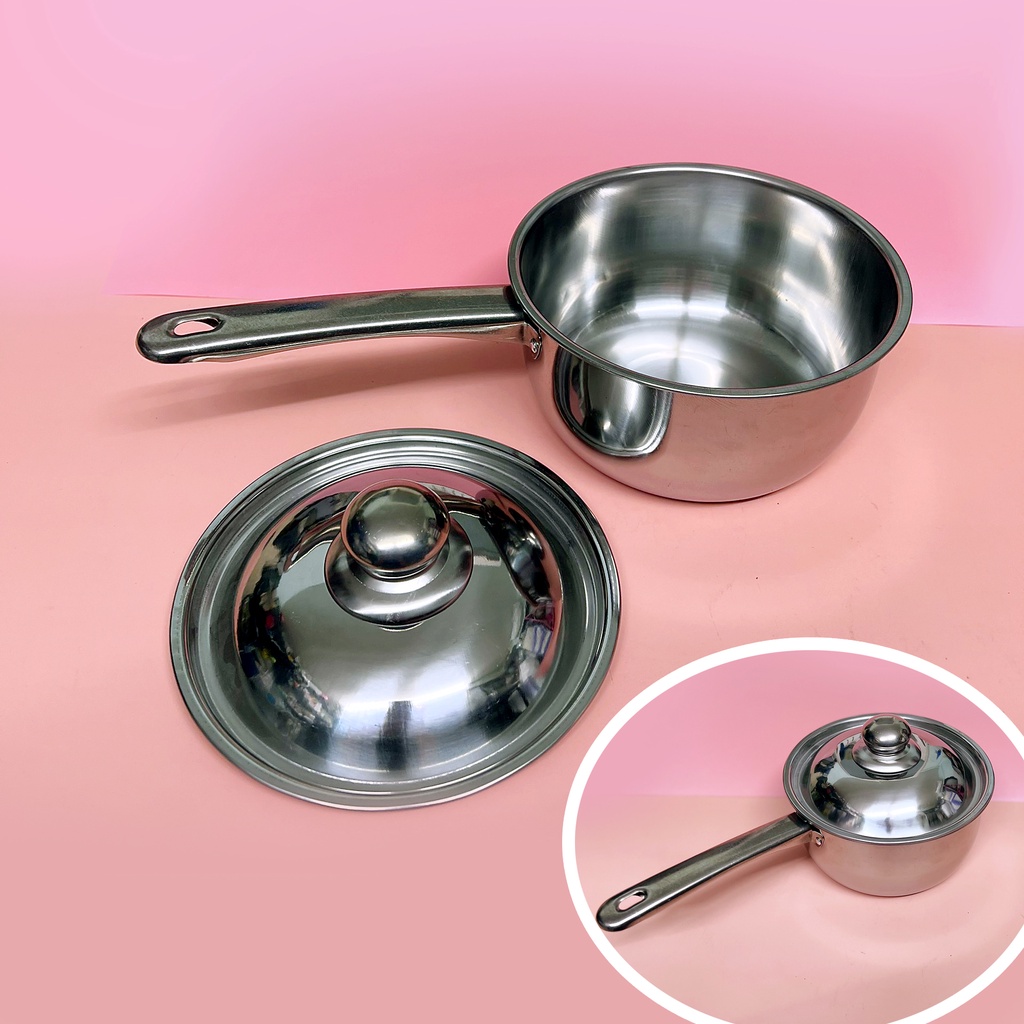 Quánh Inox (C05) Nồi Nấu Cháo Bột 1 Tay Tay Cầm và Nắp Inox Dành Cho Nhà bếp tiện lợi
