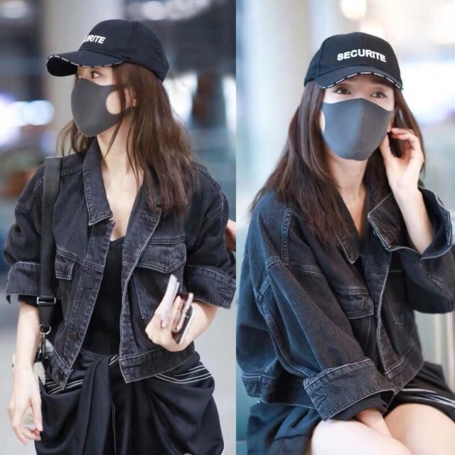 Áo khoác jean nữ đen trơn túi trước form vừa freesize dưới 58Kg MK09