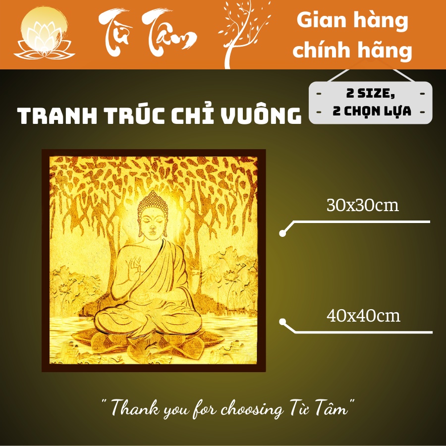 Đèn Hào Quang Phật TỪ TÂM, Tranh Trúc Chỉ VUÔNG, Hào Quang LED, Trang Trí Bàn Thờ, Đèn Thờ Phật,Tranh SEN TỎA TUTAM-TC24