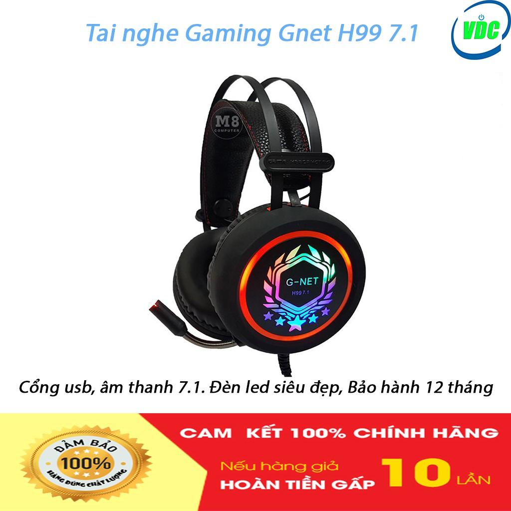 Tai nghe Gaming Gnet H99 7.1 - Cổng usb âm thanh 7.1 - Bass cực căng - Bảo hành 12 tháng - Lỗi 1 đổi 1