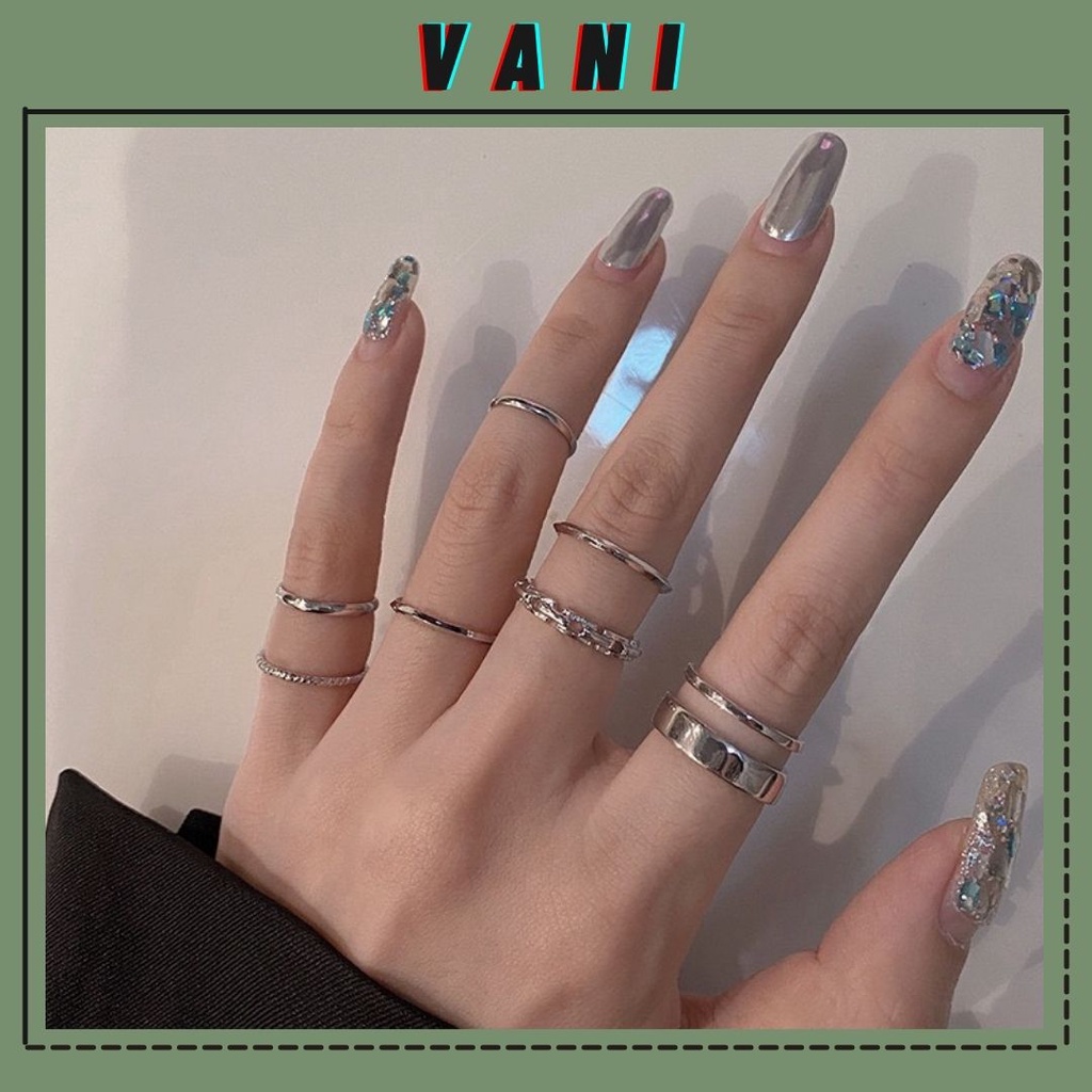 Set 7 Nhẫn Bản Dày Phối Xích Phong Cách Rock Chic - Vani Store [TS000472]