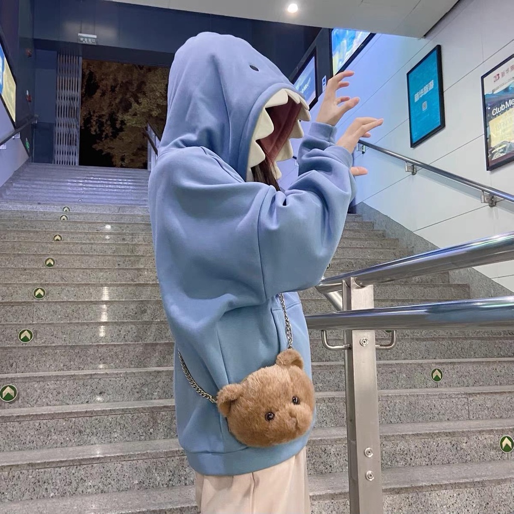 Áo Hoodie Dáng Rộng In Hình Cá Mập Thời Trang Mùa Xuân Thu Dành Cho Nữ