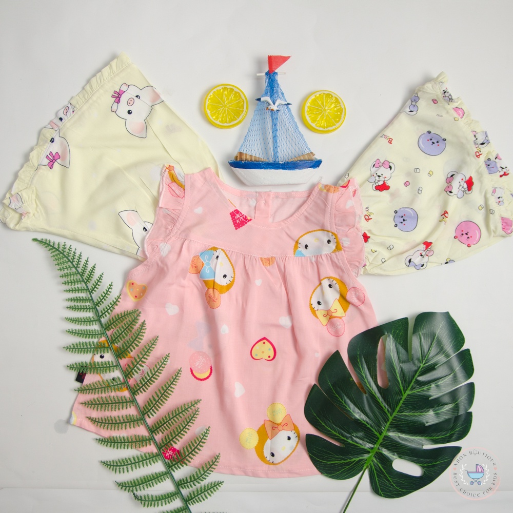 Bộ hè dễ thương cho bé gái từ 6-15kg chất liệu lanh lụa, đồ ngủ hè