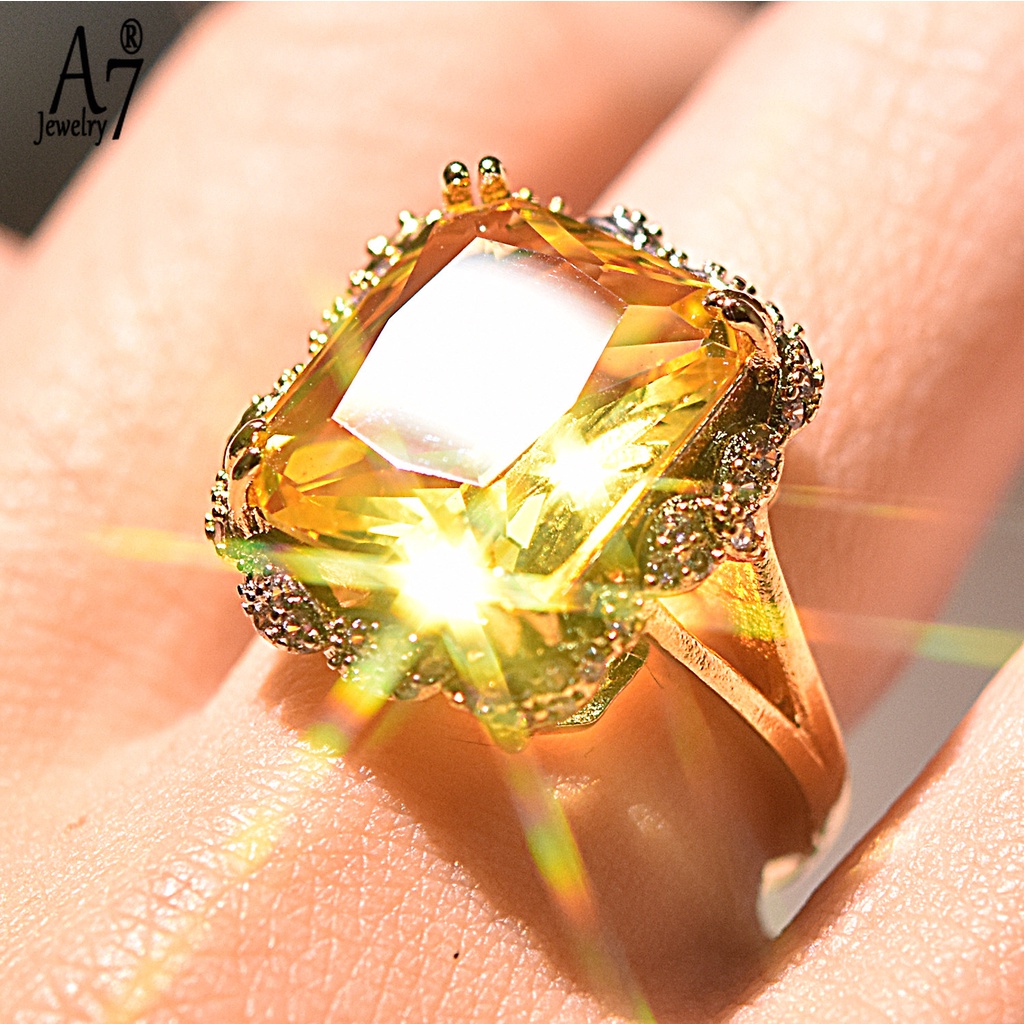 Nhẫn mạ vàng 18K đính đá sâm panh hai tông màu S925