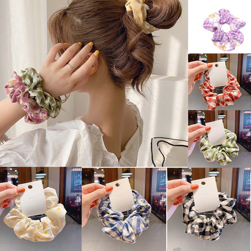 Dây cột tóc nữ vải caro hoa cúc co giãn siêu xinh, Dây buộc tóc vải caro hoa cúc hàn quốc cho nữ / giày thể thao97