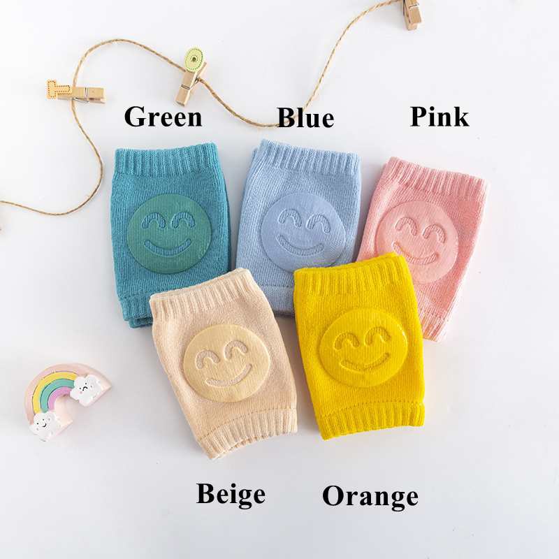 Miếng Đệm Bảo Vệ Đầu Gối Bằng Cotton Mềm Thoáng Khí In Hình Mặt Cười Cho Bé Tập Bò
