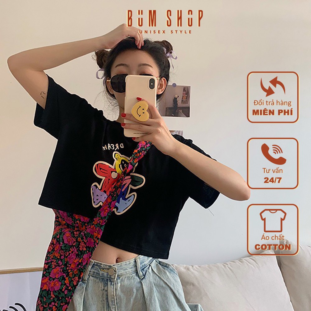 Áo Thun Croptop Nữ Cực Xinh - TTL833 Gấu Nhiều Màu - Chất Thun Cotton - Form Rộng Tay Lỡ