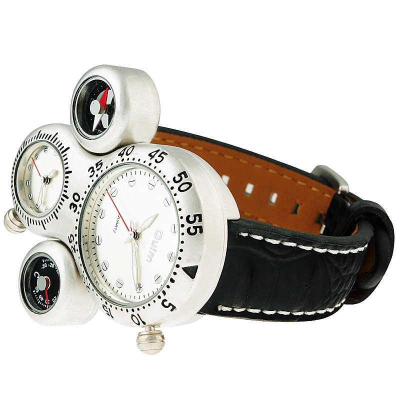 Đồng hồ đeo tay Quartz mặt tích hợp la bàn/nhiệt kế dây bằng chất liệu da pu dành cho nam giới