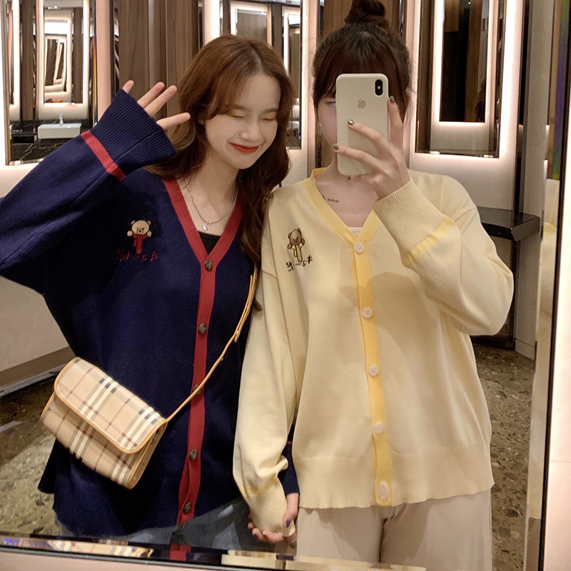 Áo khoác cardigan cổ V tay dài phong cách Hàn Quốc cho nữ