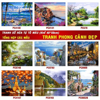 Tranh sơn dầu số hóa các mẫu Phong Cảnh đẹp nhất size 40x50cm đã căng khung và đầy đủ phụ kiện loại khung dày 2.5cm